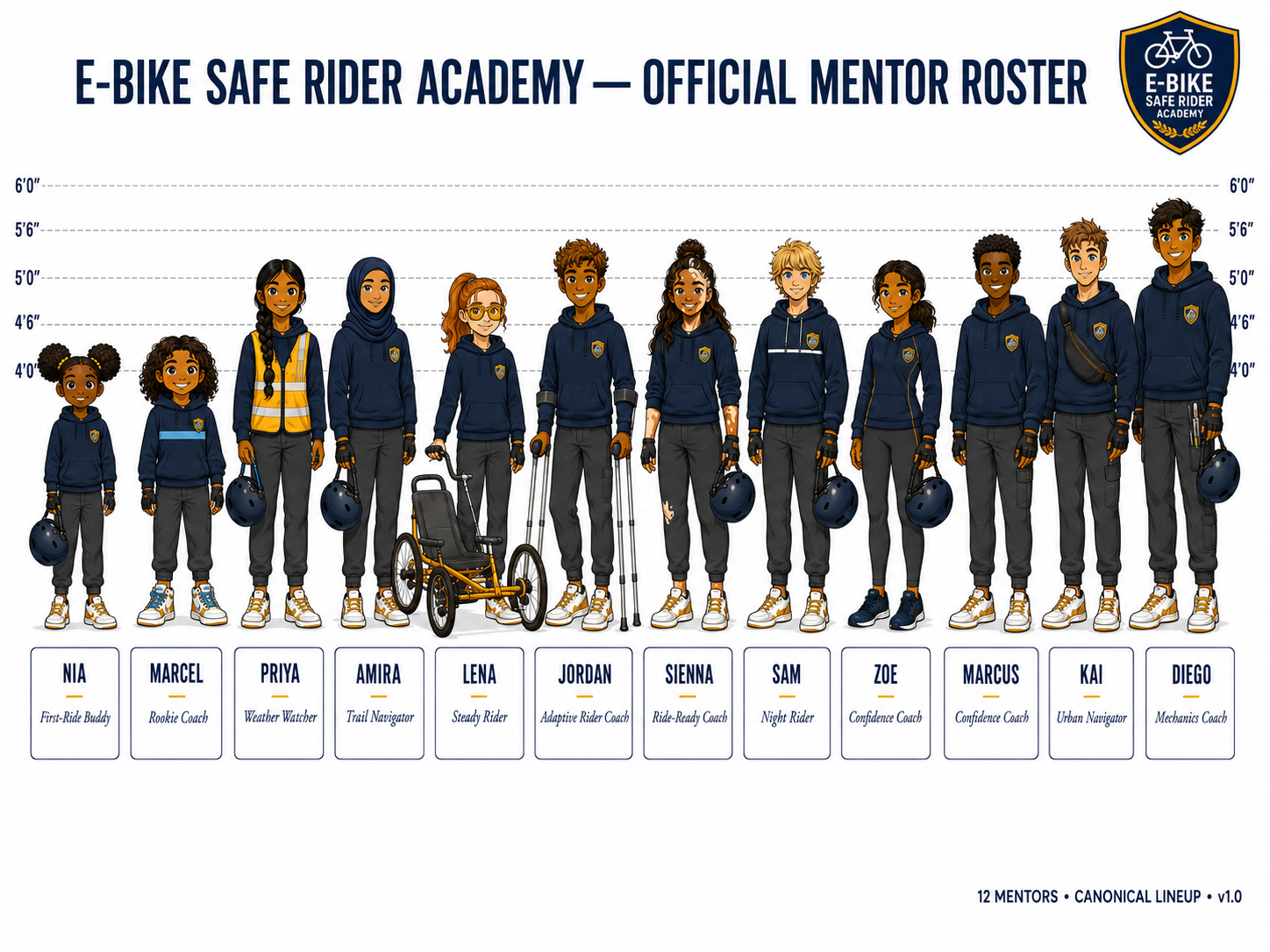 The official E-Bike Safe Rider Academy mentor roster.