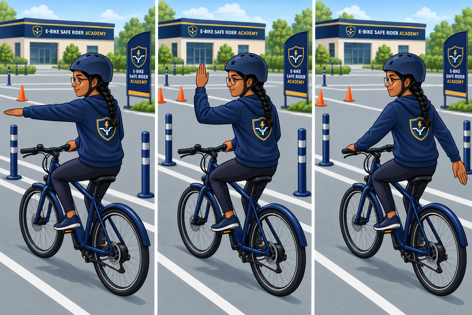 Academy poster showing left, right, and stop hand signals.